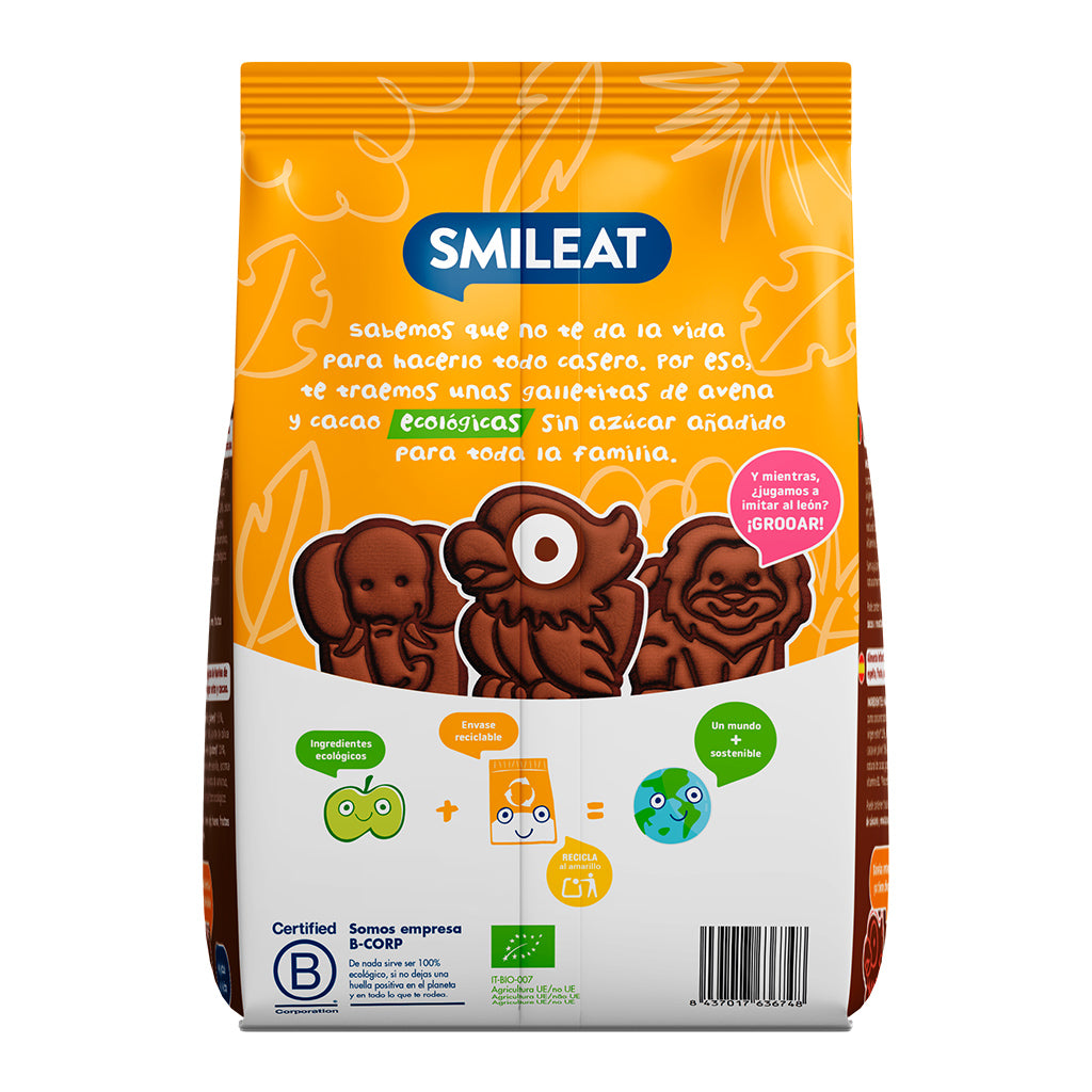 Smileat, Galletas Ecológicas de Cacao, Avena y Espelta, Para Bebés desde  10 Meses, Horneadas con Ingredientes Naturales, Snack o Merienda Sana, Sin Aceite de Palma