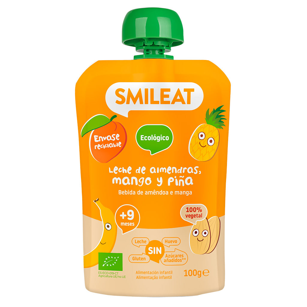 Almond milk, mango and pineapple pouch smileat