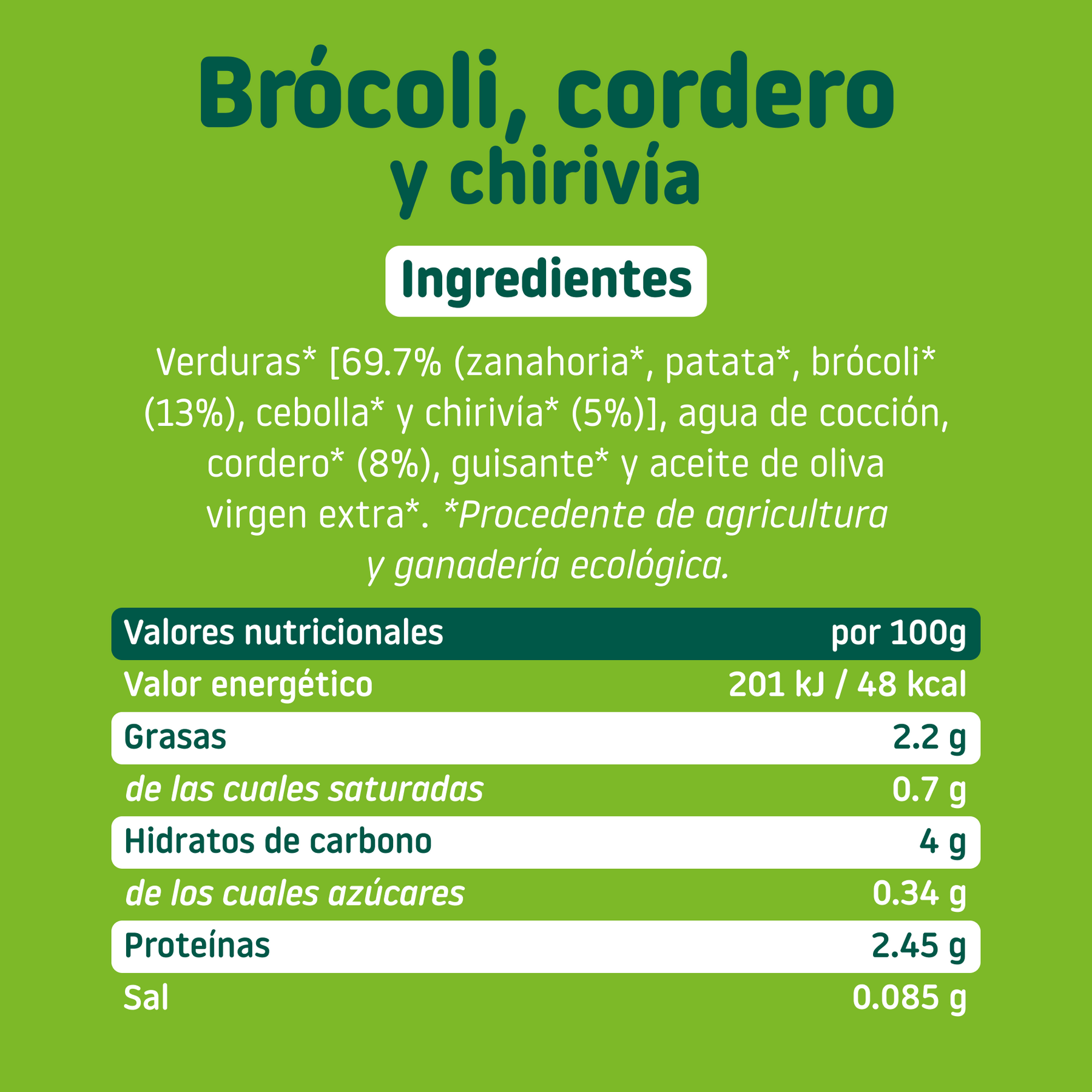 Tarrito de brócoli, cordero y chirivía