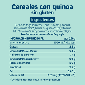 Papilla cereales sin gluten con quinoa